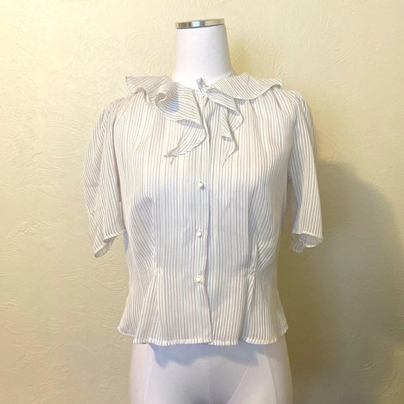 You Babes Tops - Vintage 80’s Silky Structured Candy Pinstriped Button Up  Blouse, Small